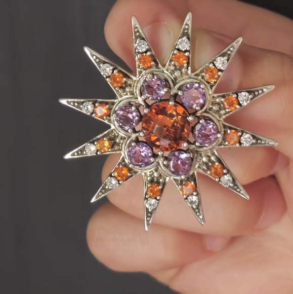 Nicky Butler Sterling Silver 925 Marigold Quartz Amethyst Signed Brooch Pendant - Picture 4 of 6